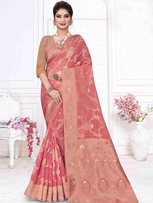contrast bordered woven saree with blouse - 19495992 - Very Small Image - 1