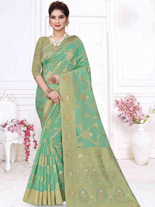 contrast bordered woven saree with blouse - 19495993 - Very Small Image - 1