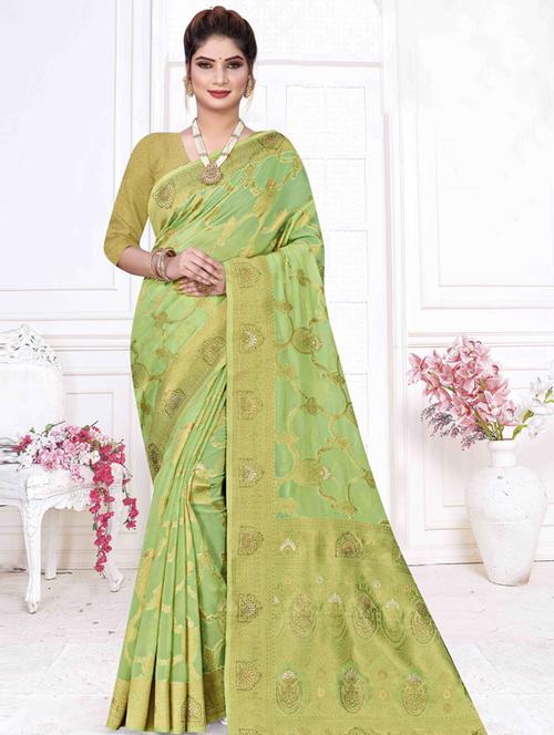 contrast bordered woven saree with blouse - 19495996 - Very Small Image - 1