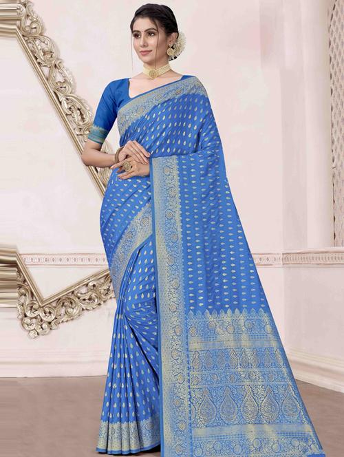 contrast bordered woven saree with blouse - 19496001 - Very Small Image - 1