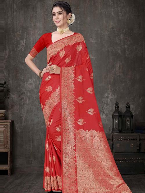 contrast bordered woven saree with blouse - 19496007 - Very Small Image - 1