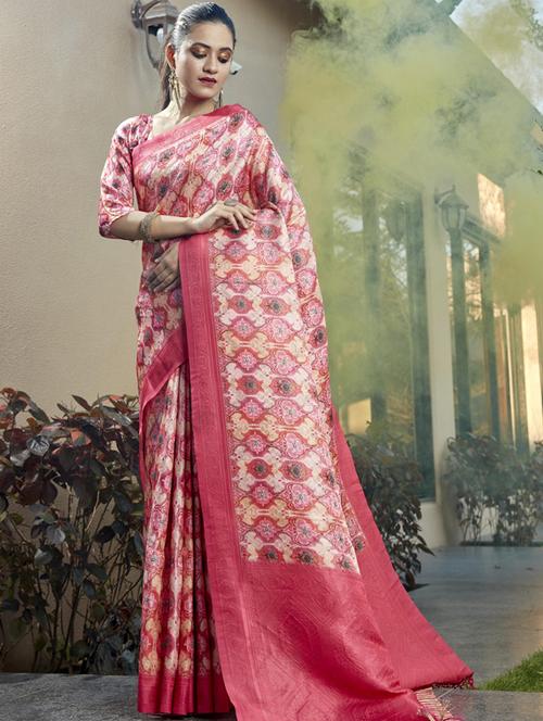 contrast bordered printed saree - 19496009 - Very Small Image - 1