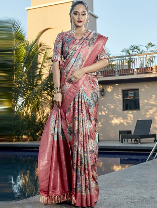 contrast bordered printed saree - 19496010 - Very Small Image - 1