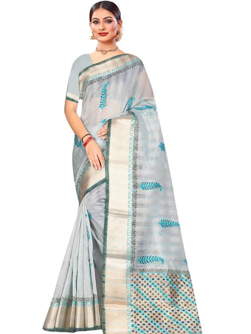 contrast bordered woven saree with blouse - 19496013 - Very Small Image - 1