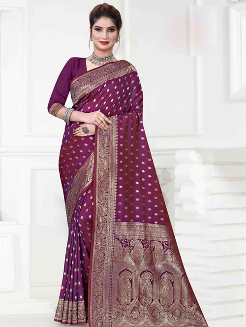 contrast bordered woven saree with blouse - 19496023 - Very Small Image - 1