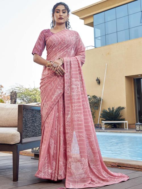 women's null pink colored saree with blouse - 19496031 - Very Small Image - 1
