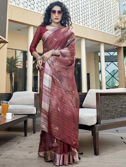 self design printed saree with blouse - 19496046 - Very Small Image - 1