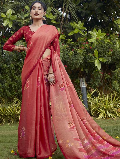 contrast bordered printed saree with blouse - 19496064 - Very Small Image - 1