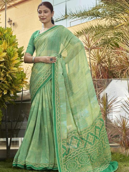 green printed saree with blouse - 19496100 - Very Small Image - 1