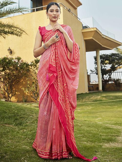pink printed saree with blouse - 19496102 - Very Small Image - 1