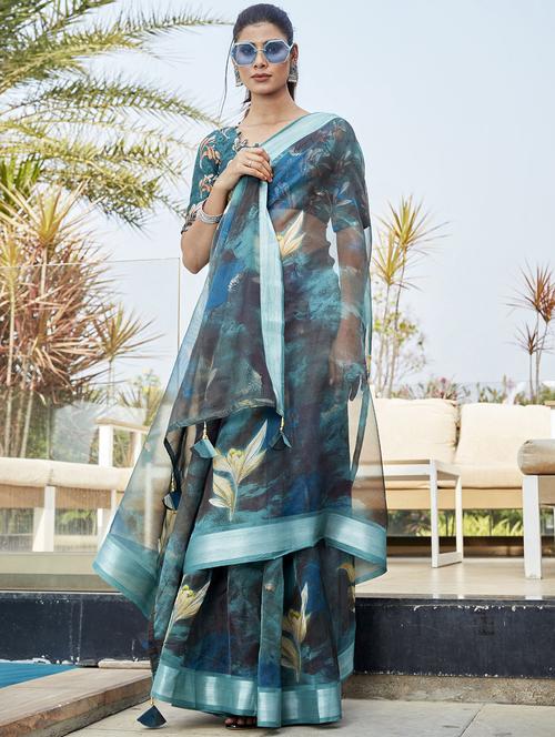 floral printed saree with blouse - 19496105 - Very Small Image - 1