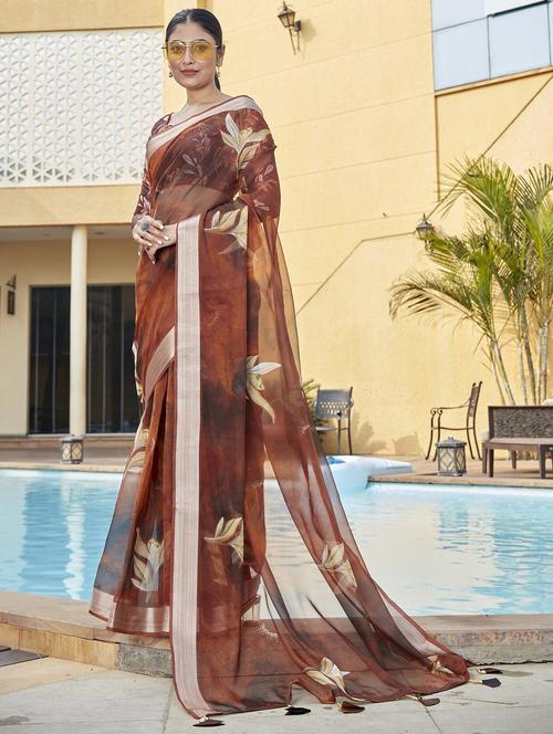 floral printed saree with blouse - 19496112 - Very Small Image - 1