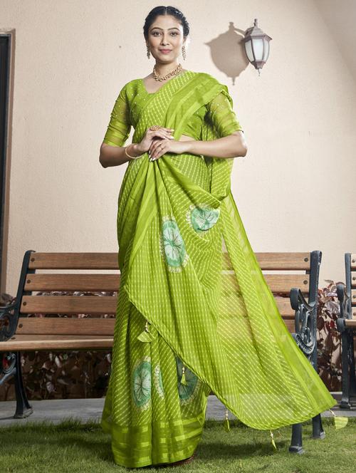 women's leheriya green colored saree with blouse - 19496122 - Very Small Image - 1