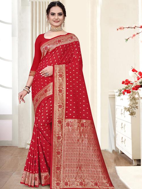 contrast bordered woven saree with blouse - 19496177 - Very Small Image - 1