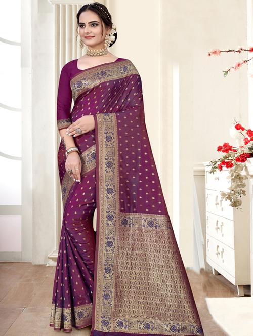 contrast bordered woven saree with blouse - 19496181 - Very Small Image - 1