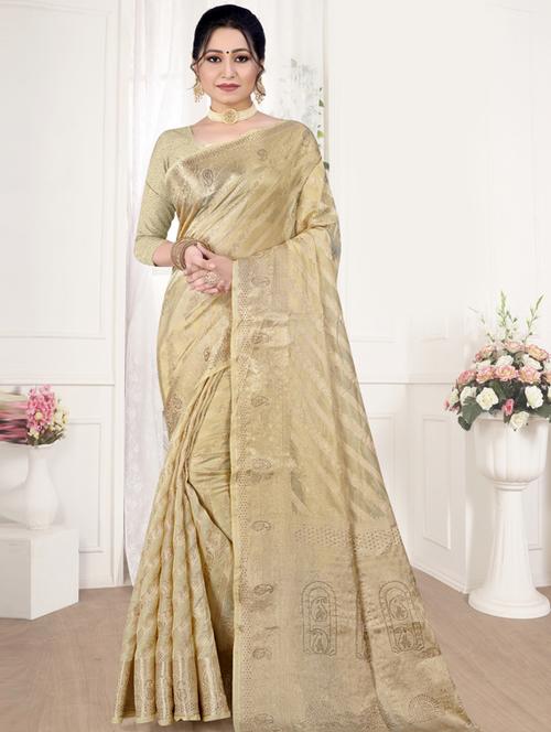 contrast bordered woven saree with blouse - 19496187 - Very Small Image - 1