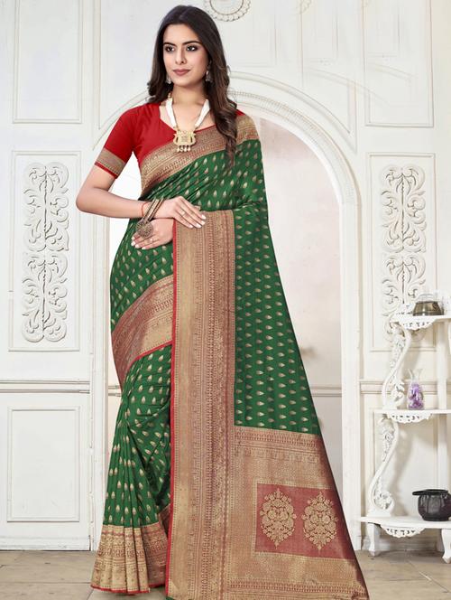 contrast bordered woven saree with blouse - 19496196 - Very Small Image - 1