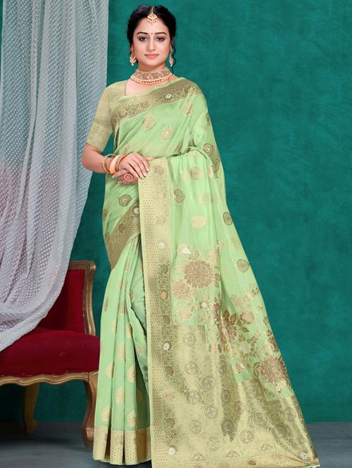 contrast bordered woven saree with blouse - 19496199 - Very Small Image - 1
