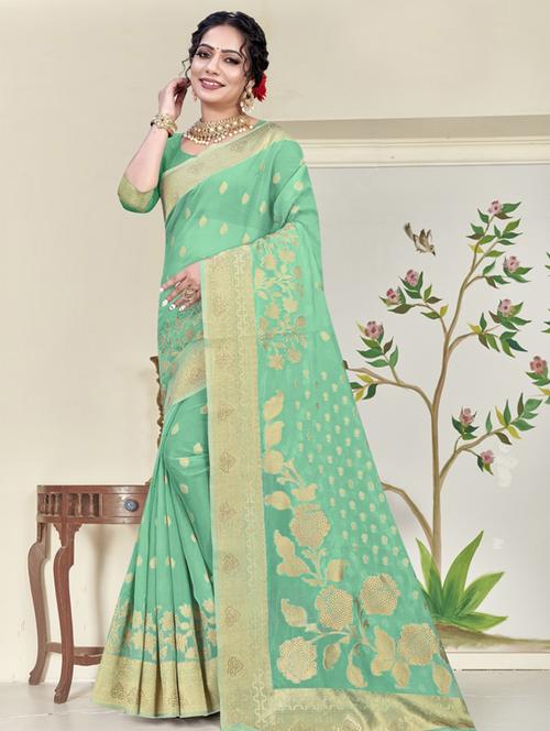 contrast bordered printed saree with blouse - 19496212 - Very Small Image - 1
