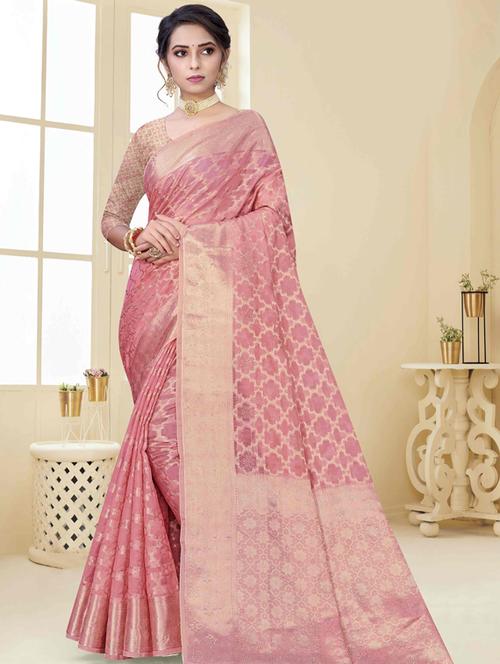 contrast bordered woven saree with blouse - 19496219 - Very Small Image - 1