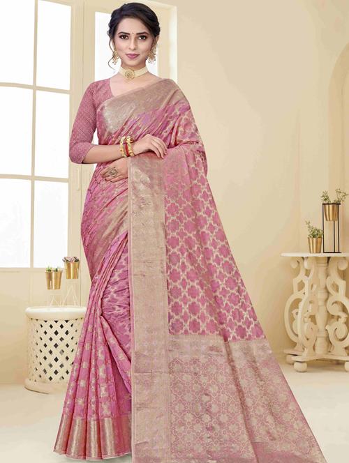contrast bordered woven saree with blouse - 19496222 - Very Small Image - 1