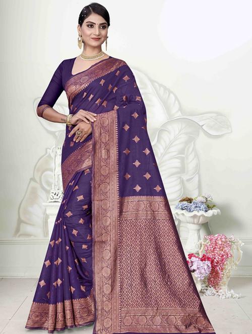 contrast bordered printed saree with blouse - 19496231 - Very Small Image - 1
