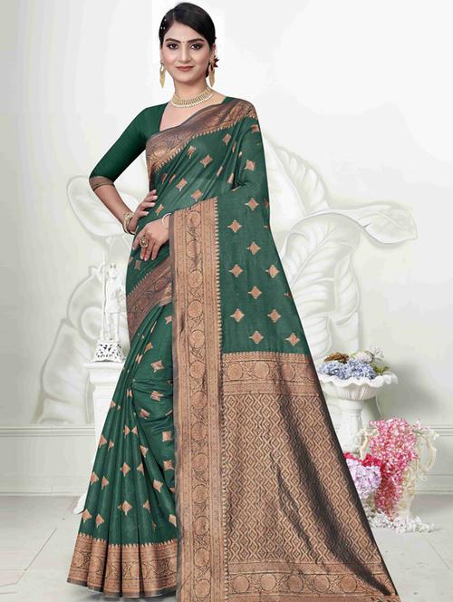 contrast bordered printed saree with blouse - 19496234 - Very Small Image - 1