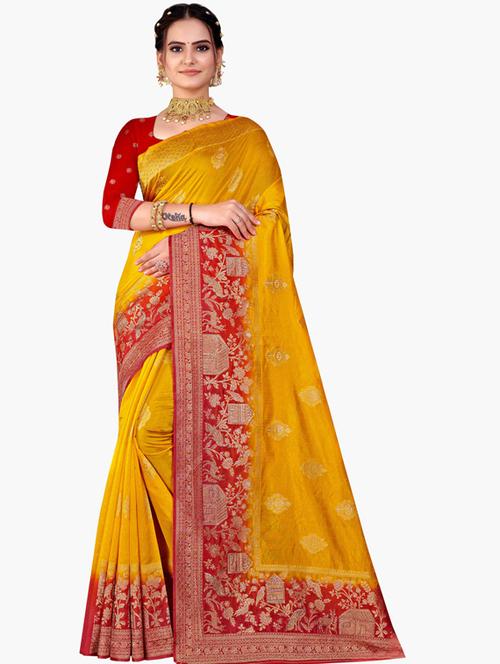 contrast bordered printed saree with blouse - 19496274 - Very Small Image - 1