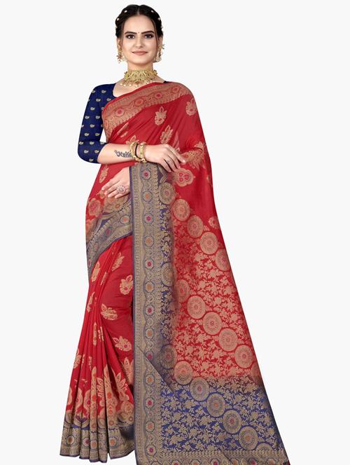 contrast bordered printed saree with blouse - 19496276 - Very Small Image - 1