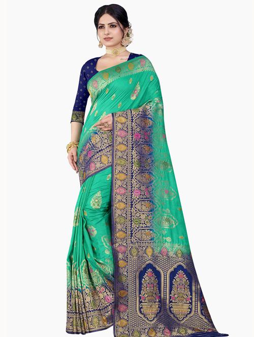 contrast bordered woven saree with blouse - 19496285 - Very Small Image - 1