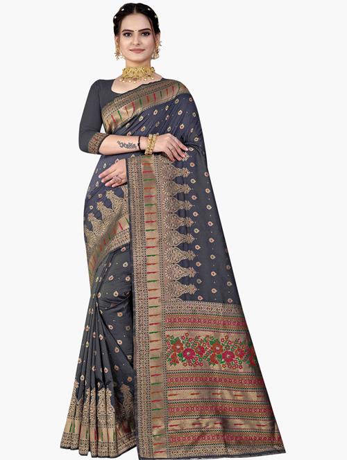 contrast bordered woven saree with blouse - 19496287 - Very Small Image - 1