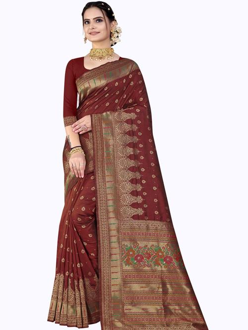 contrast bordered woven saree with blouse - 19496289 - Very Small Image - 1