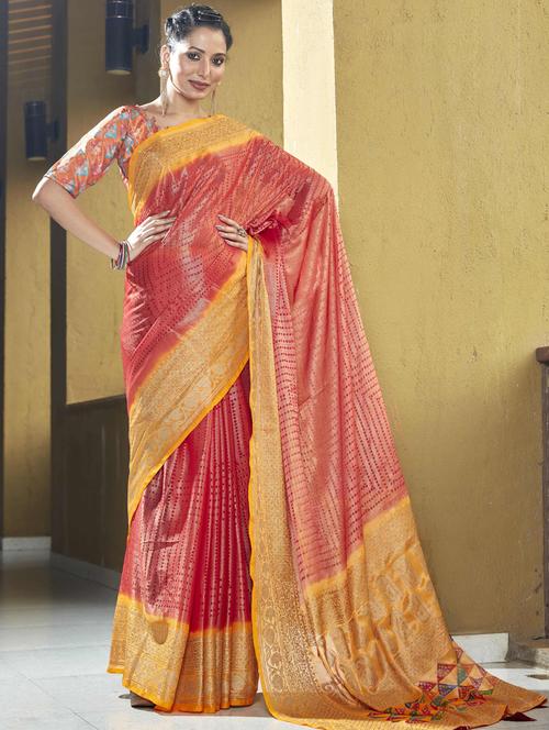 red printed saree with blouse - 19496295 - Very Small Image - 1