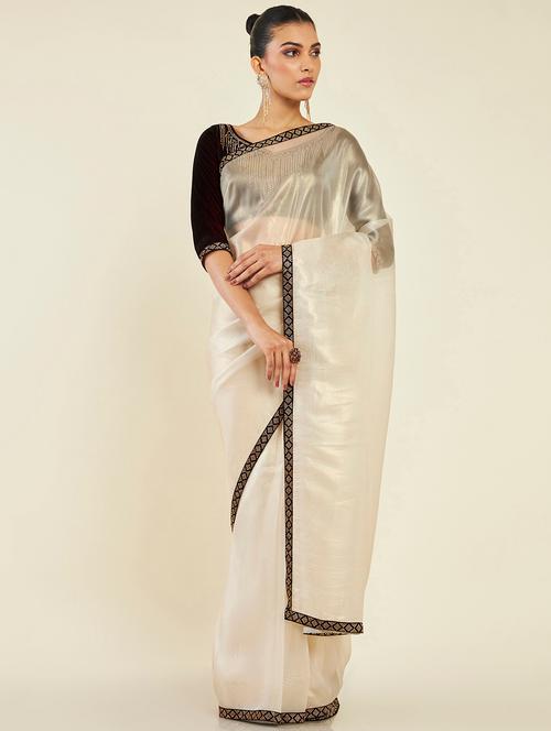 women's bordered royal blue colored saree with blouse - 19496518 - Very Small Image - 1