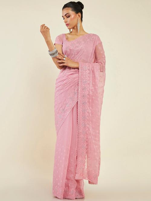 women's self design pink colored saree - 19496531 - Very Small Image - 1