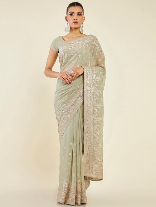 women's embroidered saree with blouse - 19496534 - Very Small Image - 1