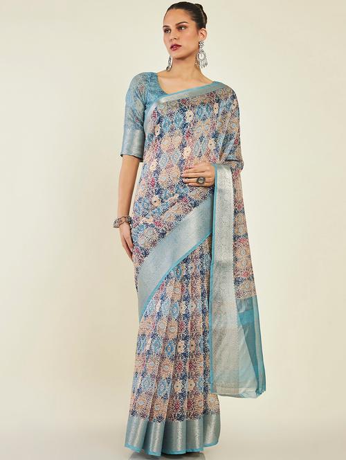women's self design turquoise colored saree with blouse - 19496573 - Very Small Image - 1
