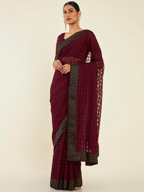 women's bordered royal blue colored saree with blouse - 19496584 - Very Small Image - 1