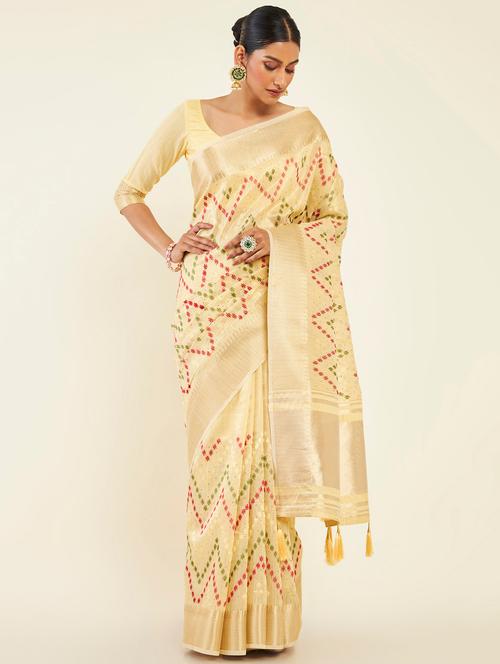 women's self design gold colored saree with blouse - 19496625 - Very Small Image - 1