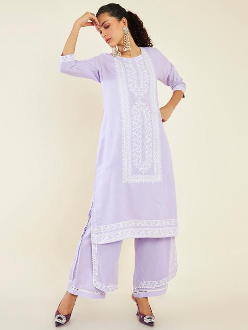 purple rayon kurta pant set - 19496627 - Very Small Image - 1