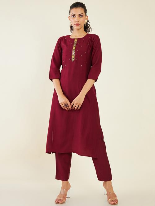 red viscose kurta pant set - 19496629 - Very Small Image - 1