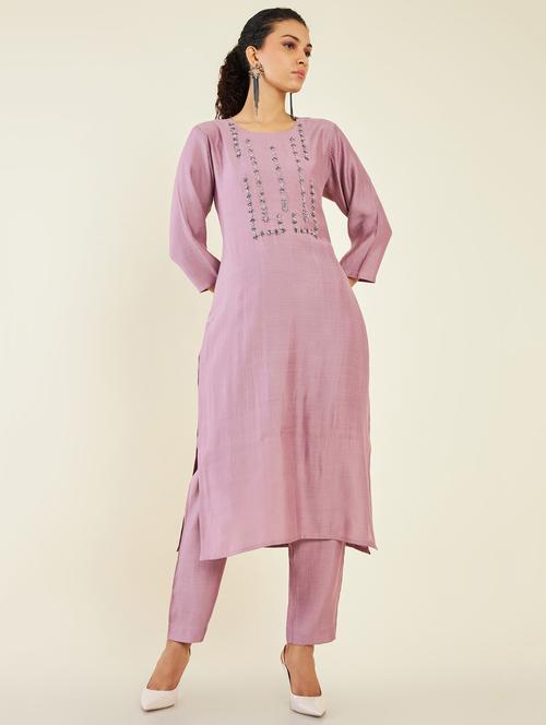 purple viscose kurta pant set - 19496631 - Very Small Image - 1