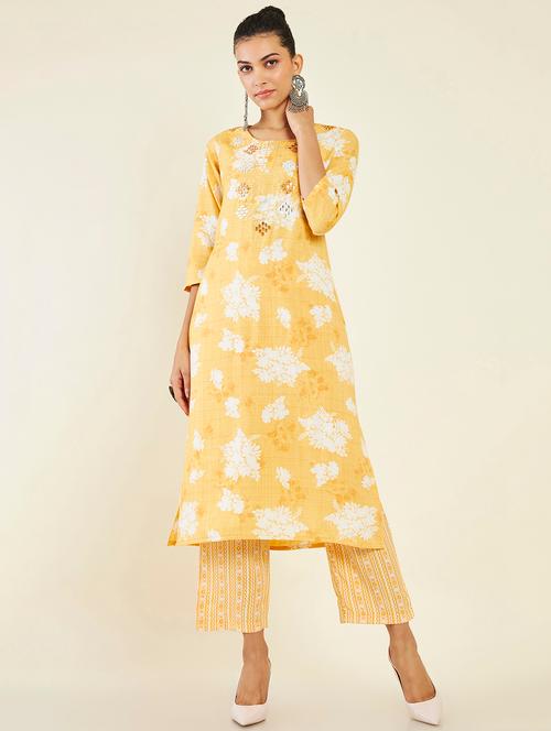 yellow rayon kurta pant set - 19496659 - Very Small Image - 1