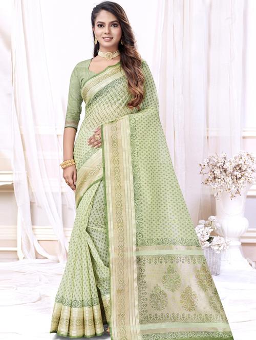 self design printed saree with blouse - 19496803 - Very Small Image - 1
