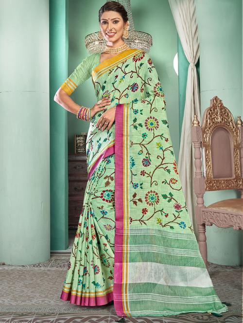 florals printed saree with blouse - 19496831 - Very Small Image - 1