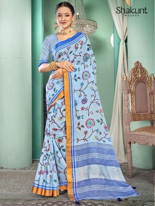 florals printed saree with blouse - 19496833 - Very Small Image - 1