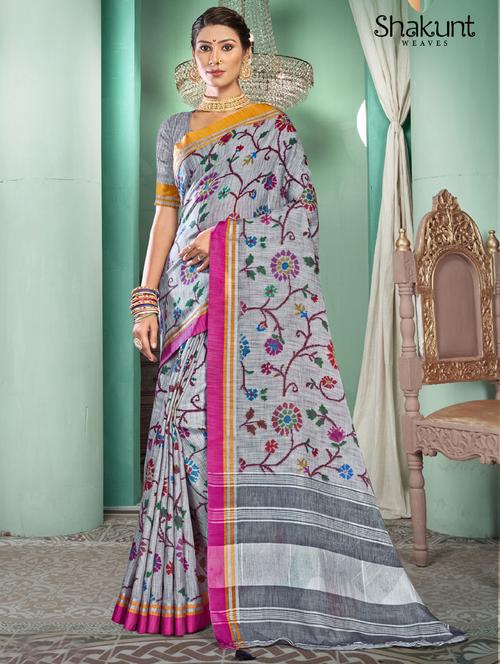 florals printed saree with blouse - 19496834 - Very Small Image - 1