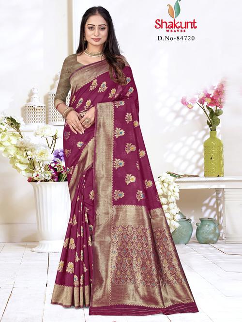 florals printed saree with blouse - 19496839 - Very Small Image - 1