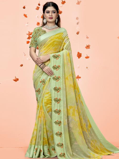florals printed saree with blouse - 19496936 - Very Small Image - 1