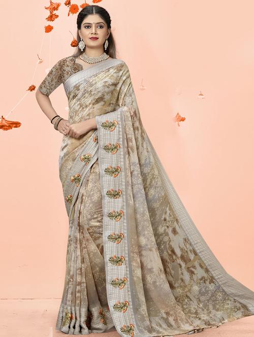 florals printed saree with blouse - 19496937 - Very Small Image - 1